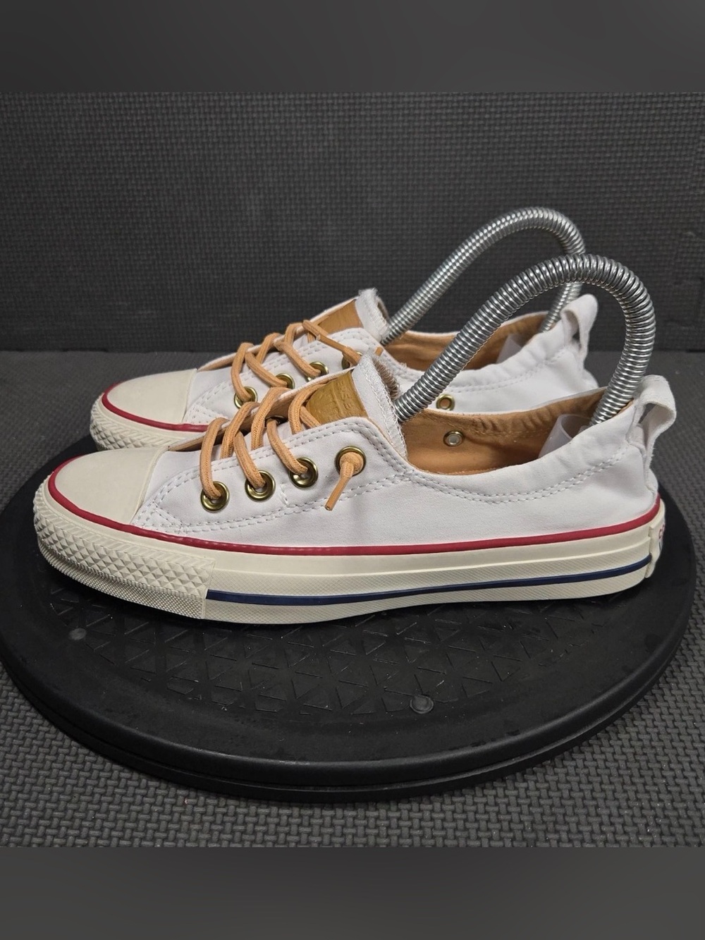 Converse Women’s Shoreline Slip-On sneakers, white w/ tan laces - size 5.5